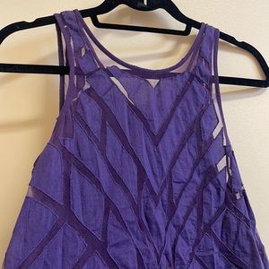 Purple Free People Geometric Mesh Cut Out Tank Top